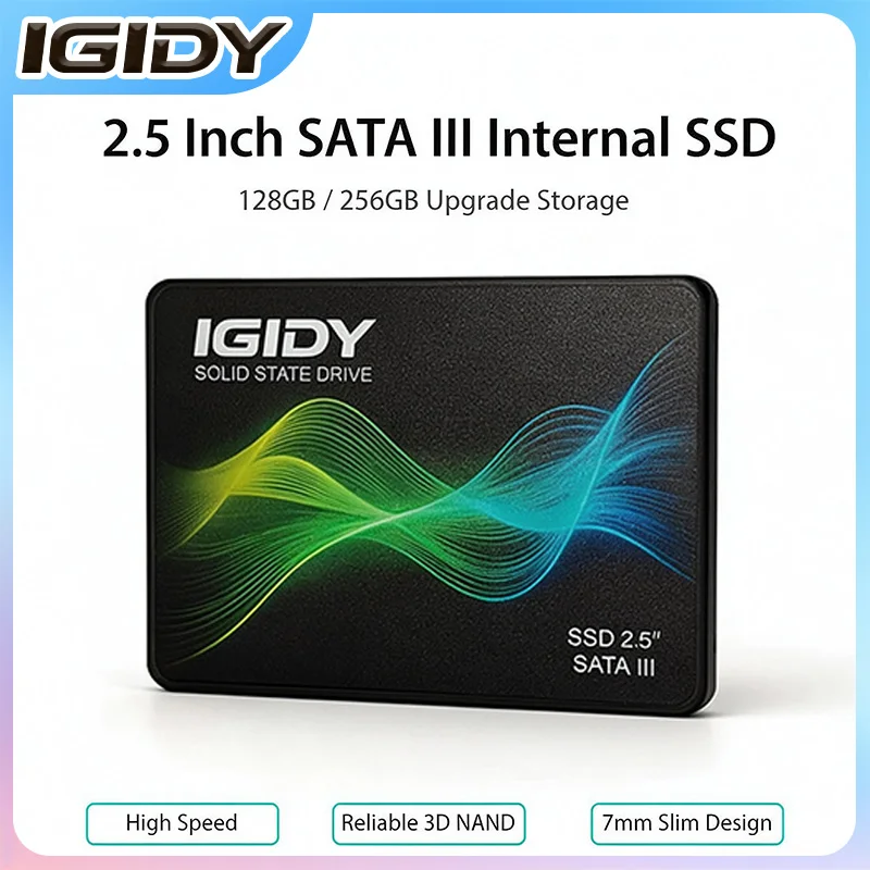 【IGIDY】SSD SATA III 2,5" 128 Go/256 Go, disque SSD interne mince de 7 mm, 3D NAND TLC pour ordinateur portable, ordinateur de bureau, mini PC, PC tout-en-un