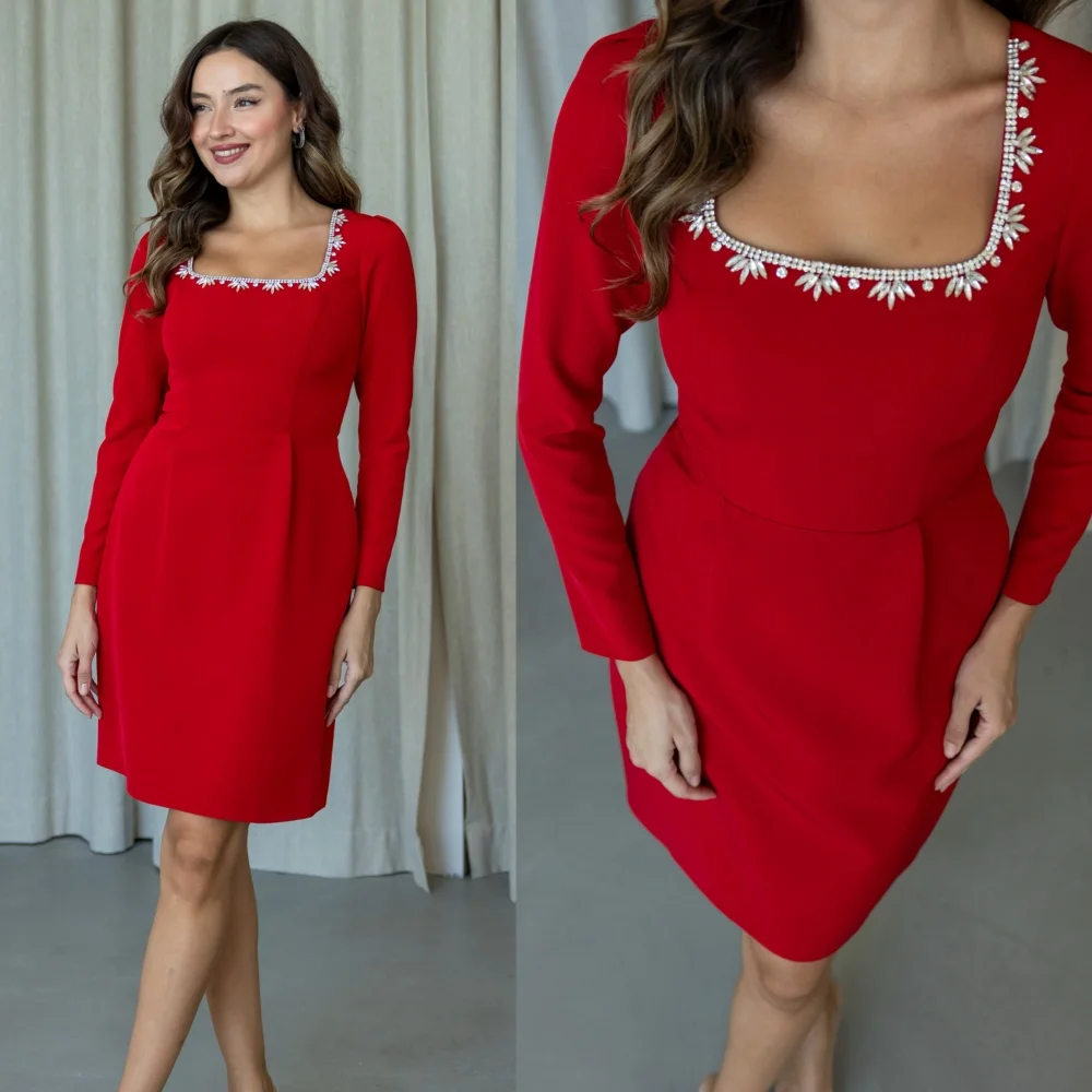 Customized Modern Style Elegant Square Neck Short Dresses Wedding Party Dress Glitter Formal Evening Dress
