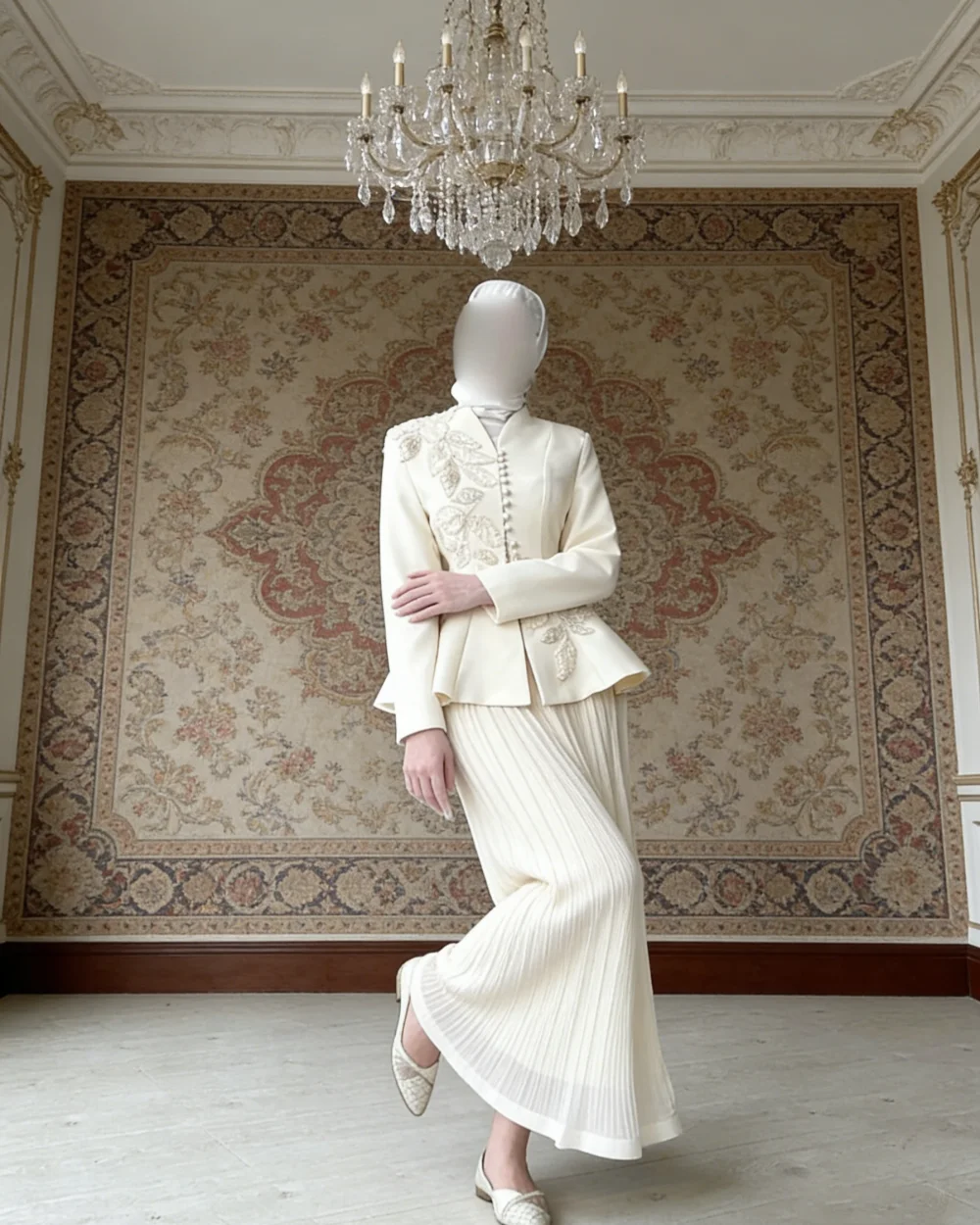 Customized Beige Jersey Intricate Luxury Beading Sequined Button Mermaid V-neck Ankle Length Evening Dresses for Woman