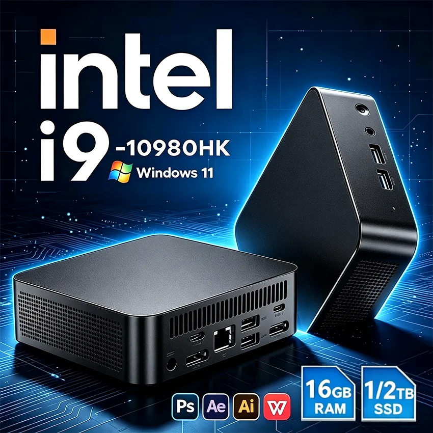 2026 Intel Core I9 10980HK Mini PC Windows 11 32GB DDR4 512GB 1TB SSD Portable Gaming Mini PC WiFi6 BT5.2 4K Mini Computer PC