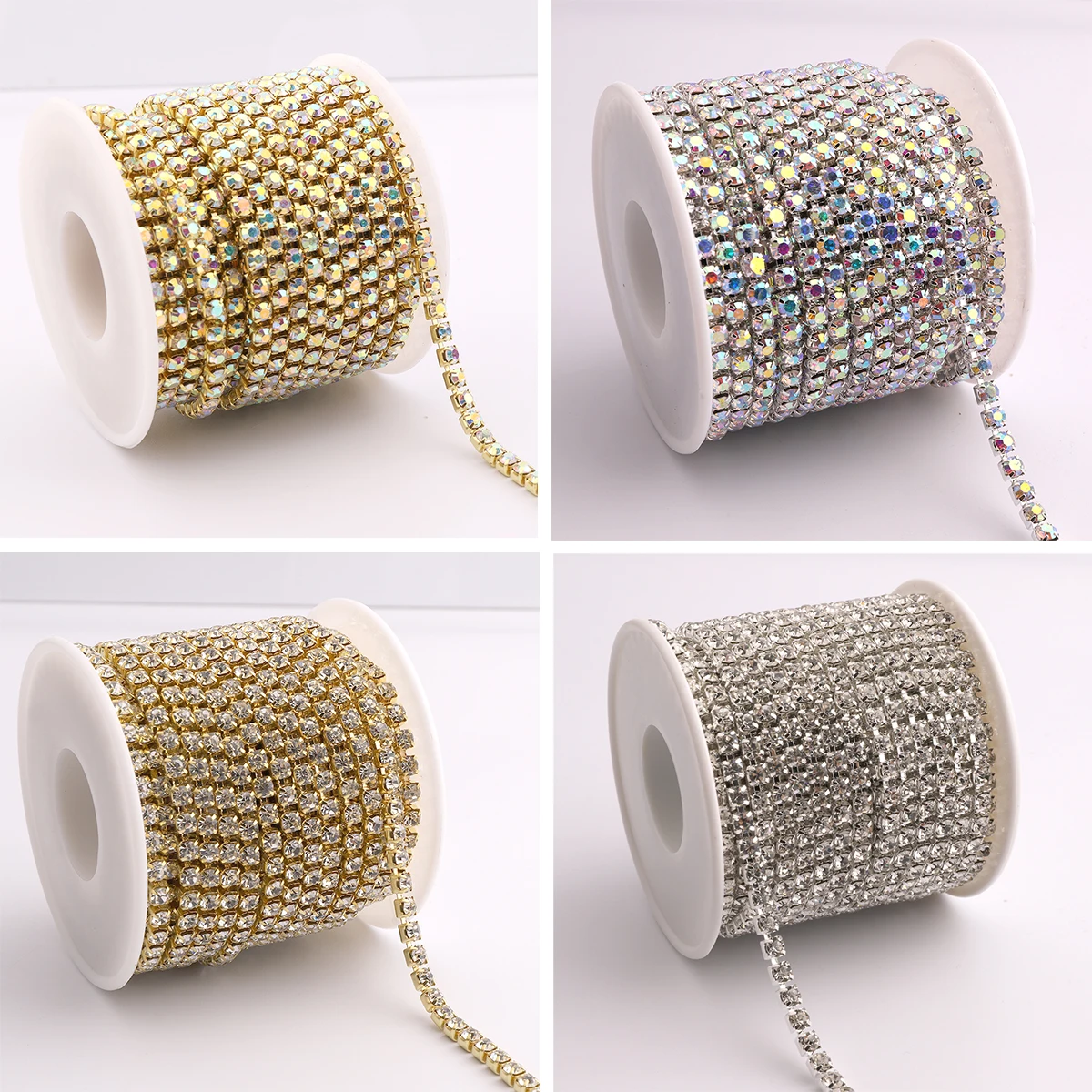 10Yards/Roll SS6-SS16 Shiny Crystal Rhinestone Chain Sew-On Glue-On For Clothes Jewelry Apparel Accessories Trim Cup Chain