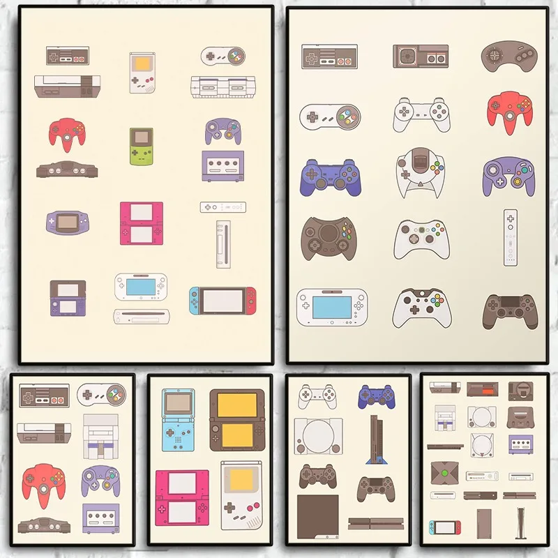 Video Game Handheld and Console Evolution Poster Gamepad Canvas Painting Wall Art Picture for Gaming Room Man Cave Home Decor