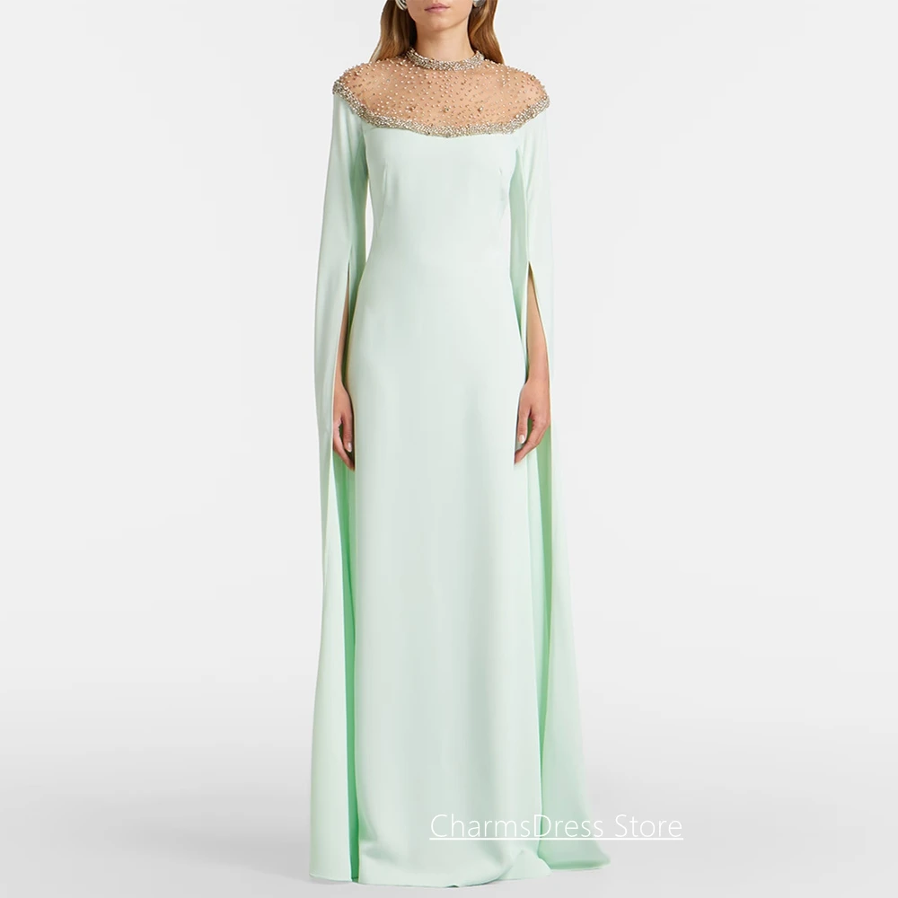 Customized Evening Dress Long Sleeves High Neck Beading Stone Floor Length Party Gown for Wedding Woman Prom Dresses