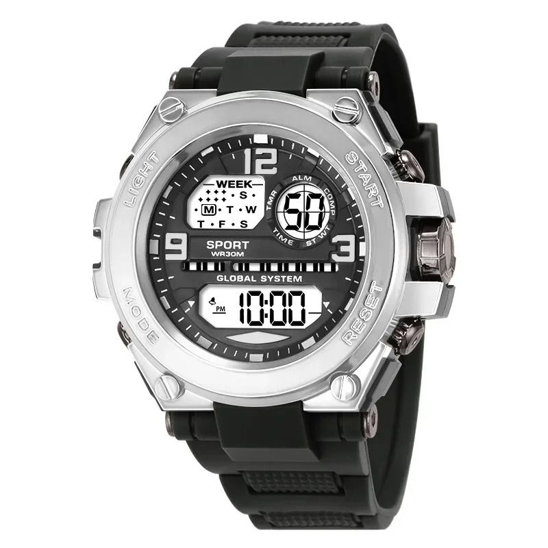 Mens Digital Sports Watch With Stopwatch And Calendar silver