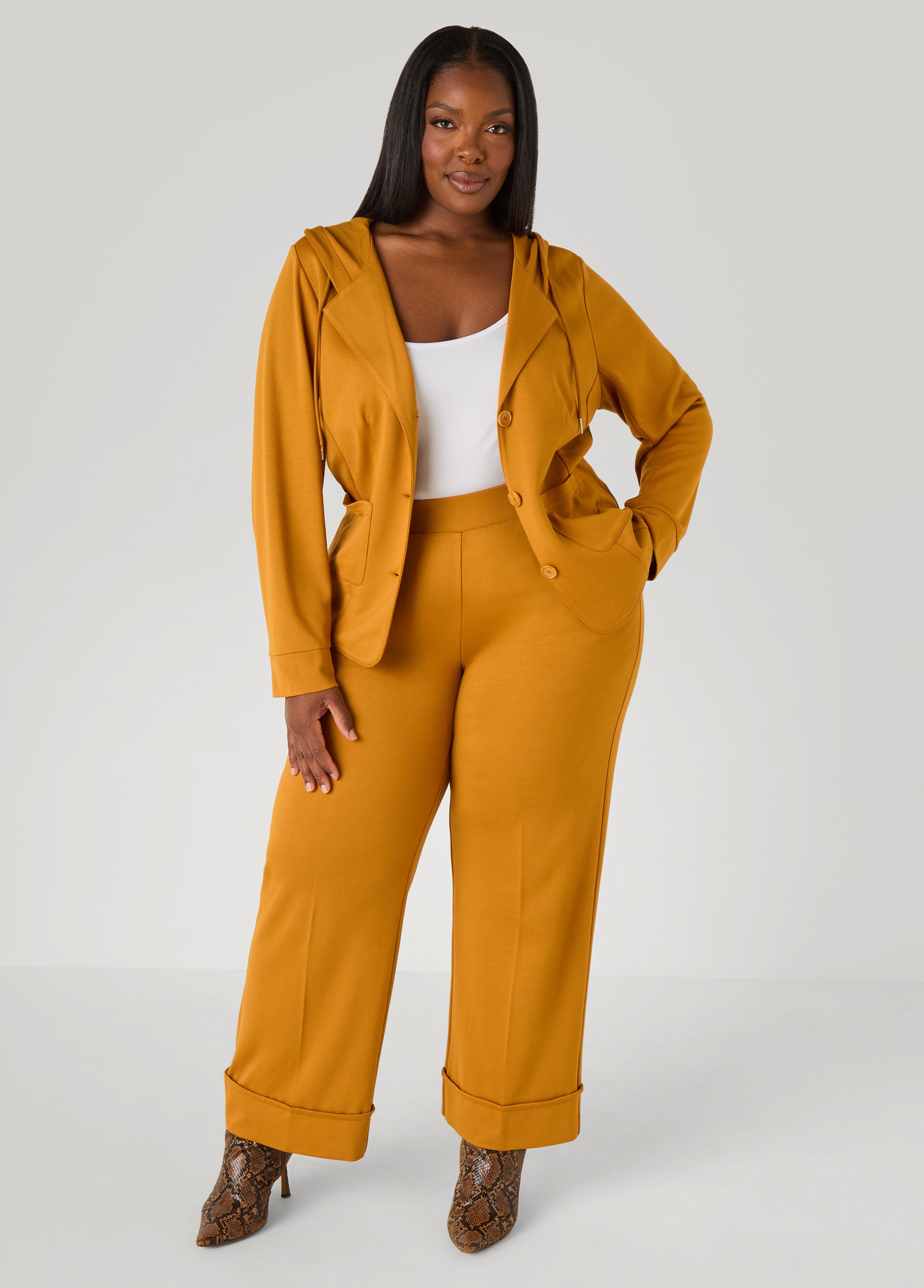 Plus Size Cuffed Ponte Straight Leg Pants