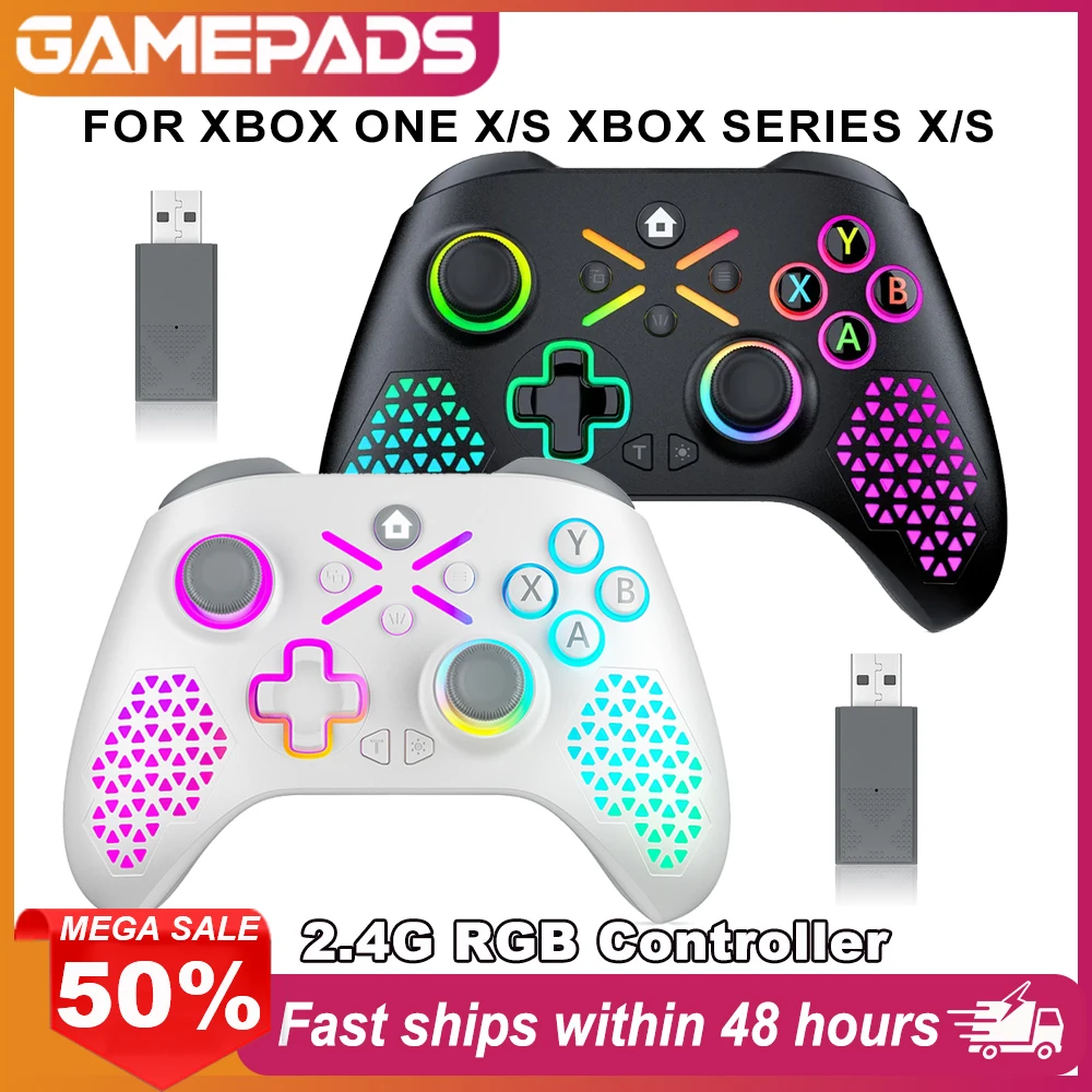 RGB-Gamepad für Xbox-Controller/Xbox One/Xbox Series S/X, kabelloses Xbox-Gamepad mit Turbo-Funktion, Dual-Vibration und 6-Achsen-Gyroskop.