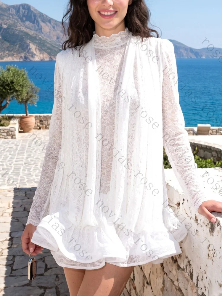 Customized Sexy Long Sleeves Draped Lace Ruffle Cocktail Dresses Elegant Celebrity Dress Exquisite High Quality Prom Party Gowns
