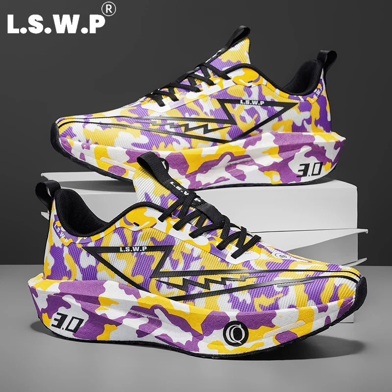 Men's Running Shoes, Tennis Shoes, Fashionable Camouflage Color-Blocking Rebound Running Shoes, Breathable Mesh Sports Shoes for Men and Women, Thick-Soled Shock-Absorbing Non-Slip Wear-Resistant Racing Running Shoes, Outdoor Fitness Training Shoes,...