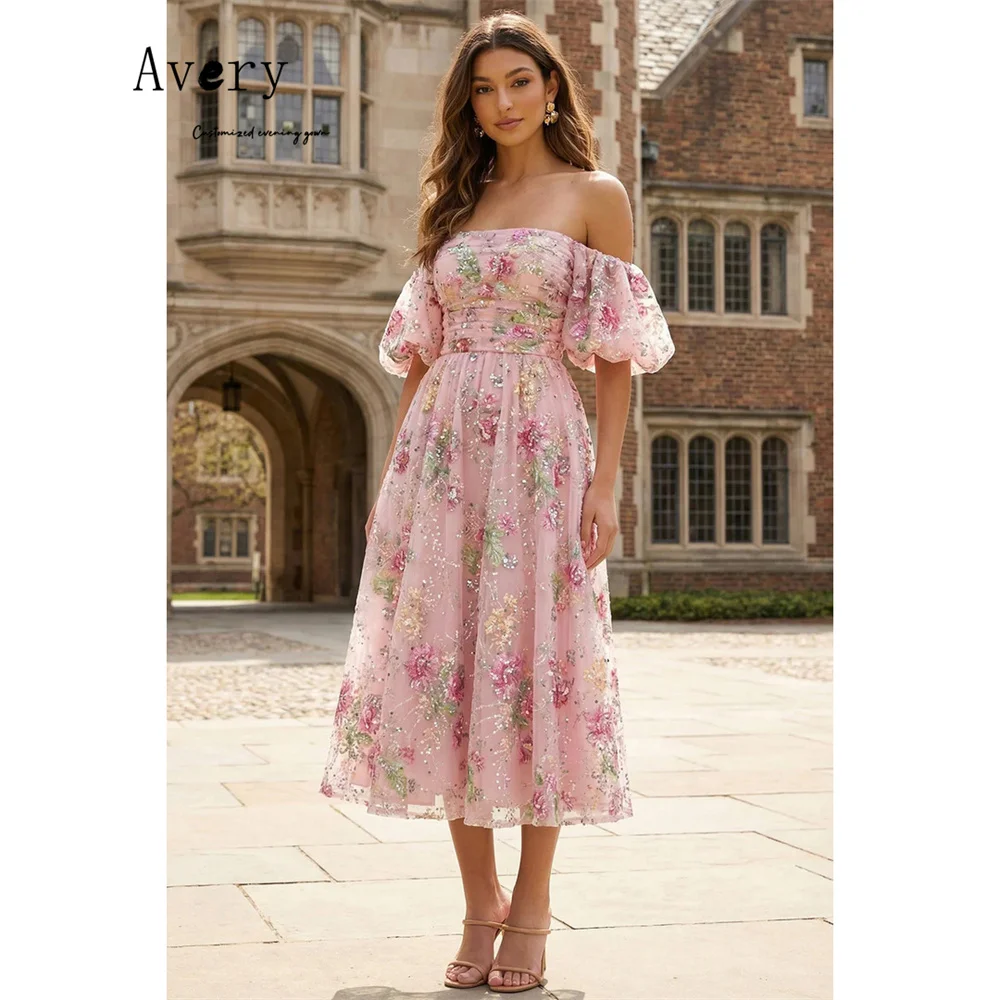Avery Custom A-line Off-shoulder Flower Tube Top Curved Elegant Party Dresses 2026 Elegant Evening Dresses for Woman Luxury Prom