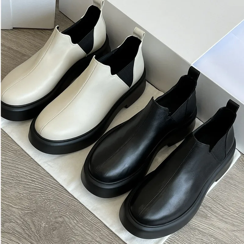Maxdutti Herbst 2027 Südfranzösischer minimalistischer Lederstiefel mit 6 cm dickem Absatz, kurze Stiefel, modische Vintage-Damenstiefel, Damenschuhe