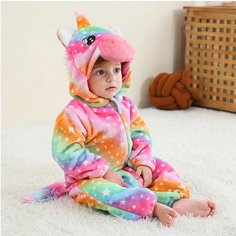 Pyjama licorne arc-en-ciel pour enfants, vêtements pour bébés garçons, combinaisons princesse pour filles, automne et hiver, garde au chaud, vêtements de maison pour nourrissons de 0 à 5 ans