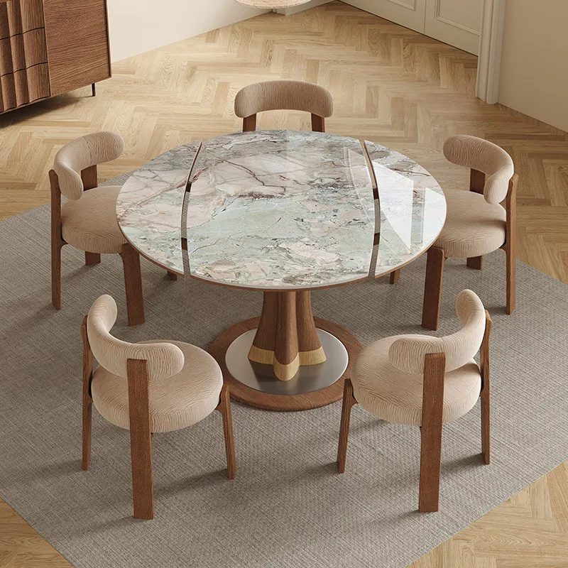 Moderner Esstisch mit 4 Stühlen, Buffet, Wohnzimmer, ausziehbarer runder Luxus-Esstisch-Set, Hotel-Möbel, klappbare Tische, Wohnmöbel