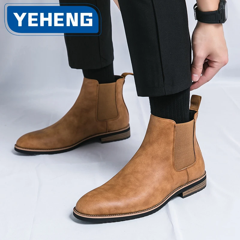 Retro Chelsea Stiefel Herren Schuhe Braun Designer Business Casual Britischer Stil Street Urban Wear Klassische schwarze Stiefeletten für Herren