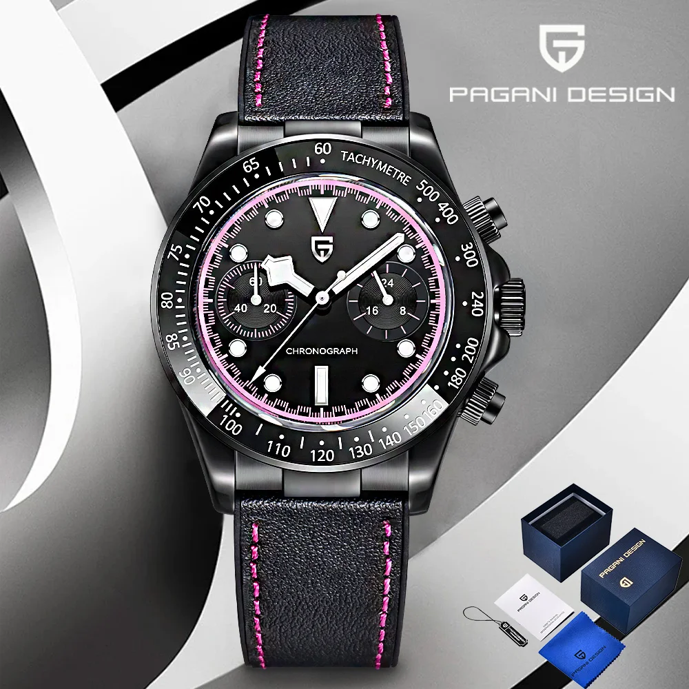 Montres pour hommes Pagani Design 2026, montres à quartz de luxe pour hommes, montres sport chronographe étanches avec verre saphir AR Vk64, coffret cadeau