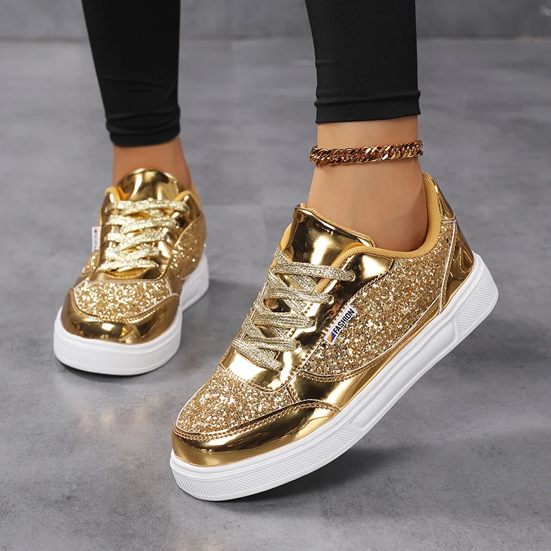 Fashionable Women's Casual Sneakers, Shiny Travel Shoes, Student Sneakers, Lace-Up Sports Shoes, Flat Running Shoes, Stylish Running Shoes, Lightweight Single Shoes, All-Season Women's Shoes, Low-Top Shoes, Sequined Shoes, Fashionable and Unique...