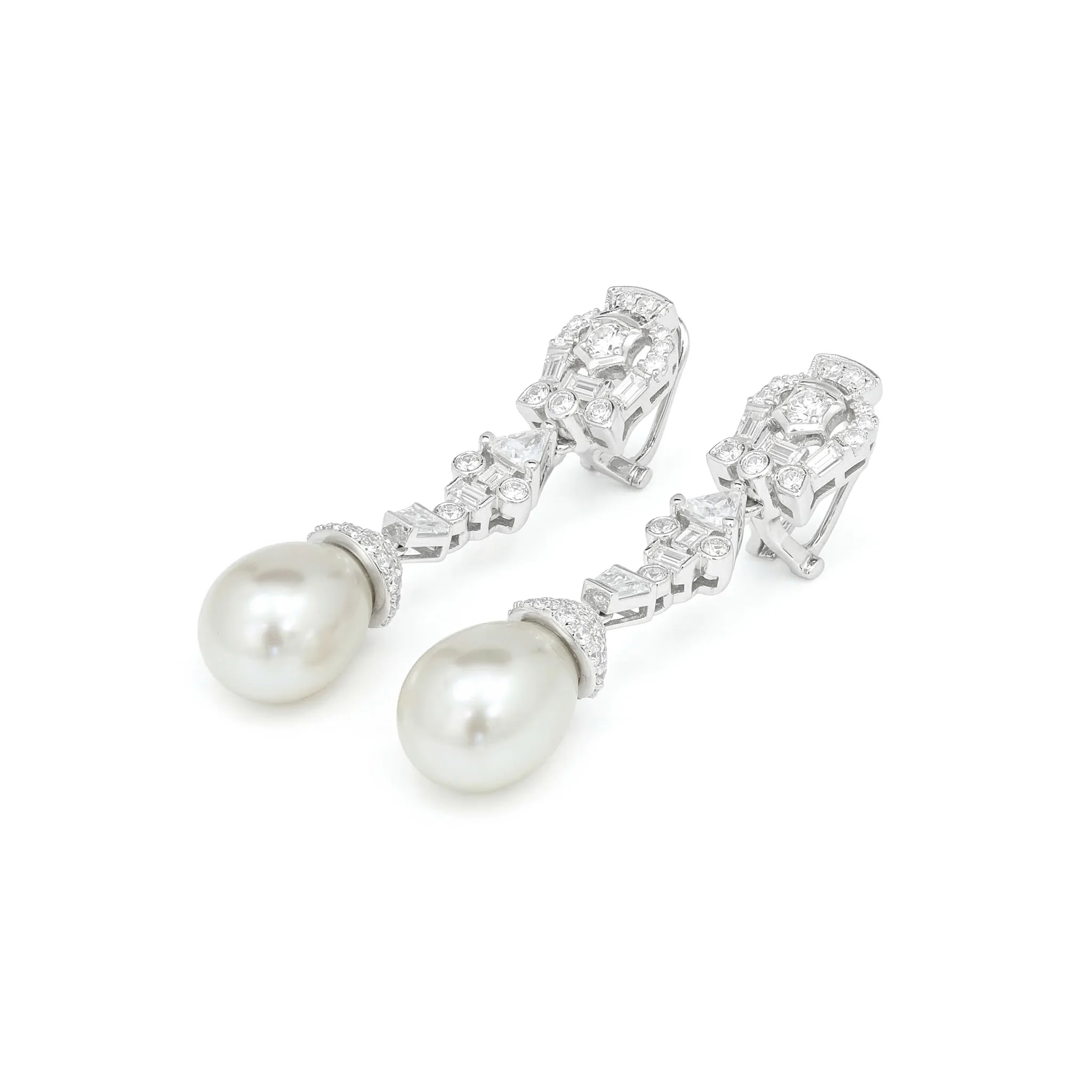 Elegante Art Deco Künstliche Perlen Damen Tropfenohrringe 925 Sterling Silber Vintage Feiner Schmuck für Braut Hochzeit Party
