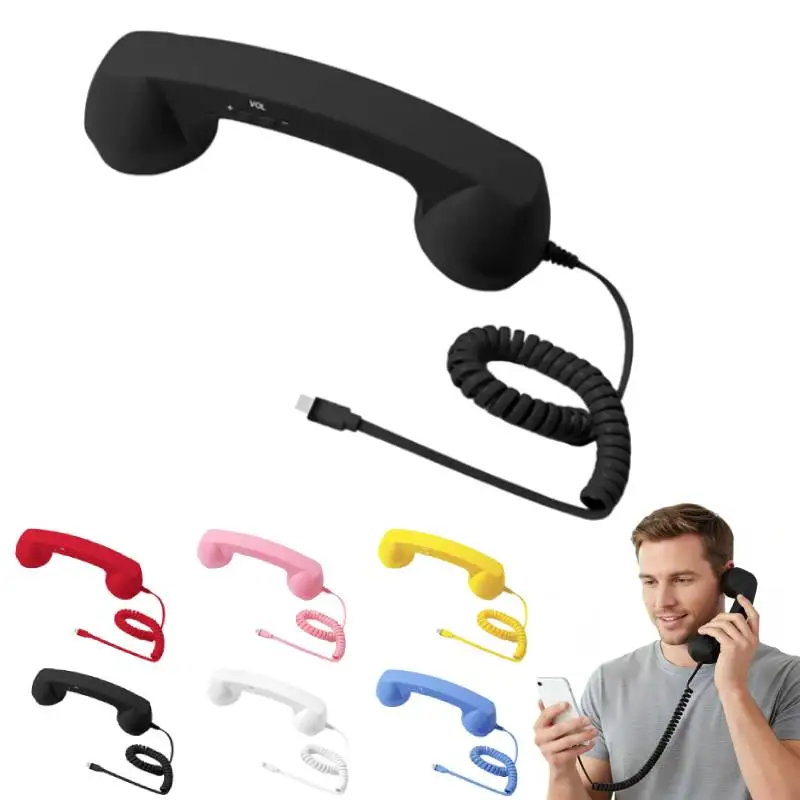 Telephone Handset for Cellphone, Retro Phone Handset with Type-C Jack Mobile Phone Receiver Telephone Headset Handheld Receiver