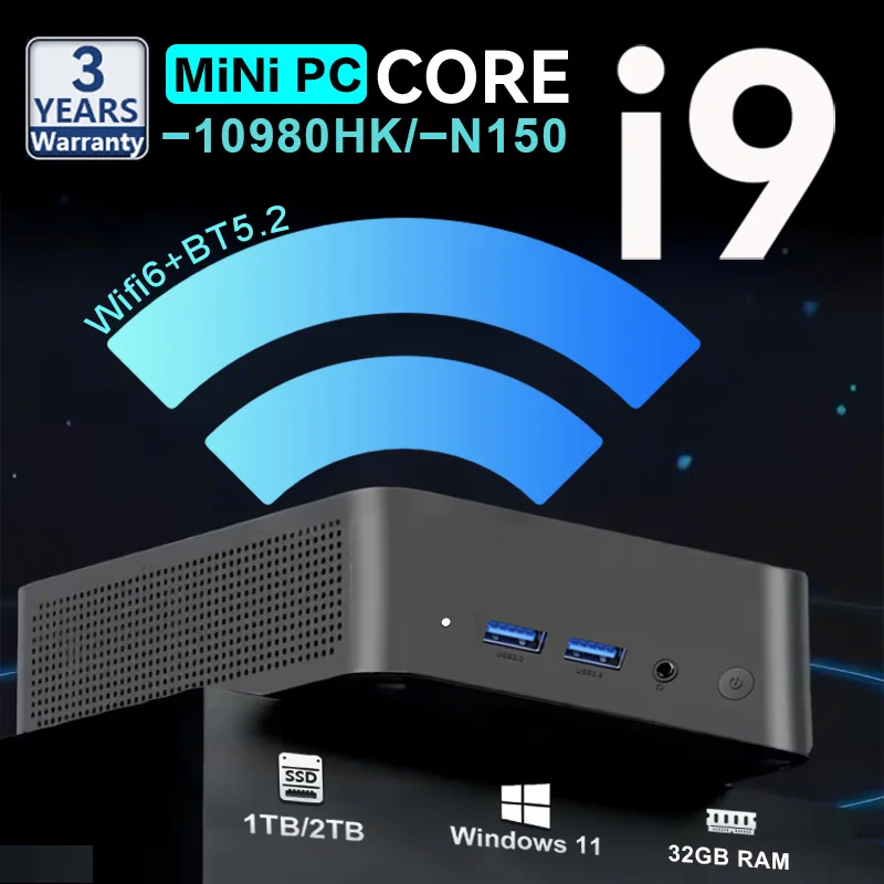 NEW Mini PC Intel Core I9 10980HK/N150 Windows 11 Pro 32GB RAM 1/2TB SSD WIFI6 BT5.2 Portable Gaming Computer Office PC Desktop