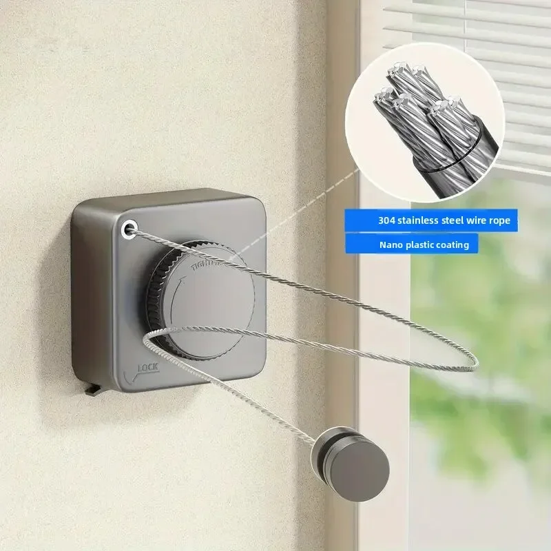 Retractable Clothesline Indoor Invisible Retracting Clothes Drying Laundry Line Wall Mounted Non-Sagging Clothes Hanger Line