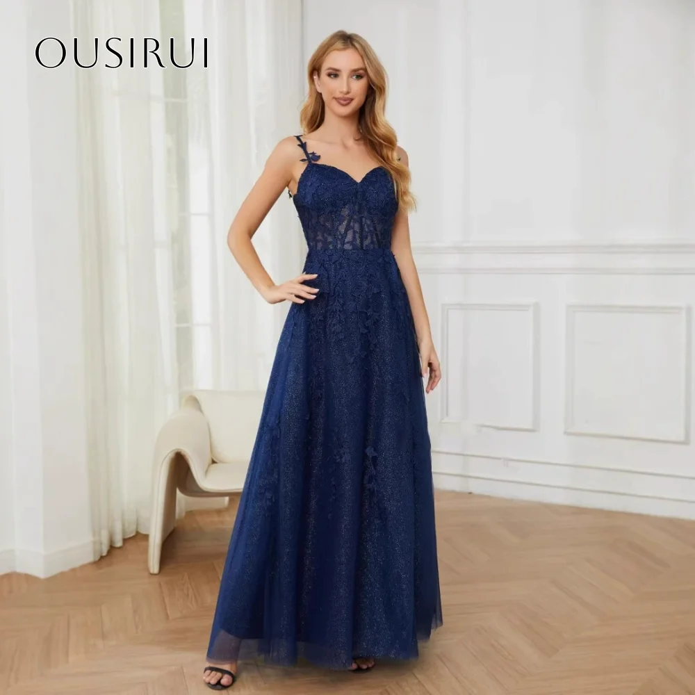 Spaghetti Straps Lace A-line Prom Dress Sleeveless Ankle Length Split Corset Evening Dress Customized robes de soirée