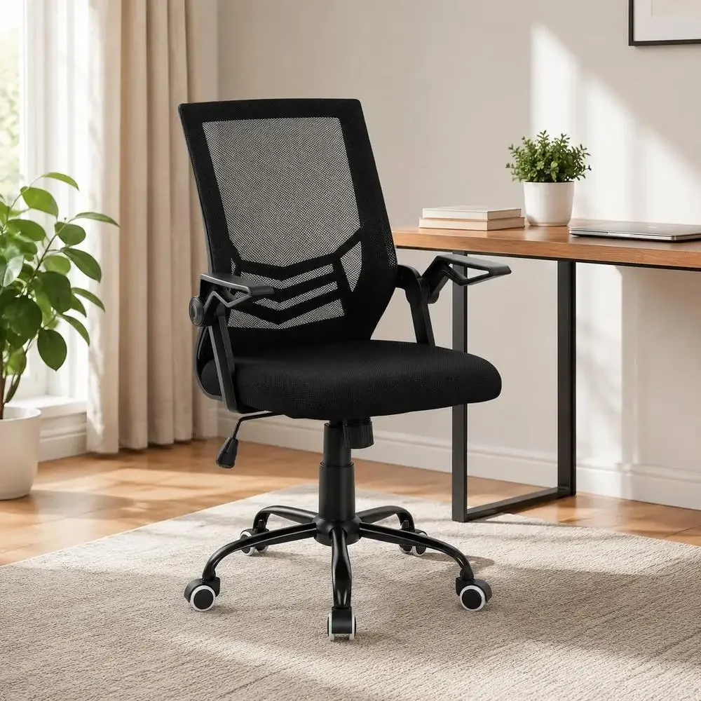 Ergonomic Mesh Office Chair With Adjustable Seat Height, Padded Wide Swivel Desk Seat And Lumbar Spine Support, Breathable Rolling Task Computer Chair For Modern Home Office Working Space Studio