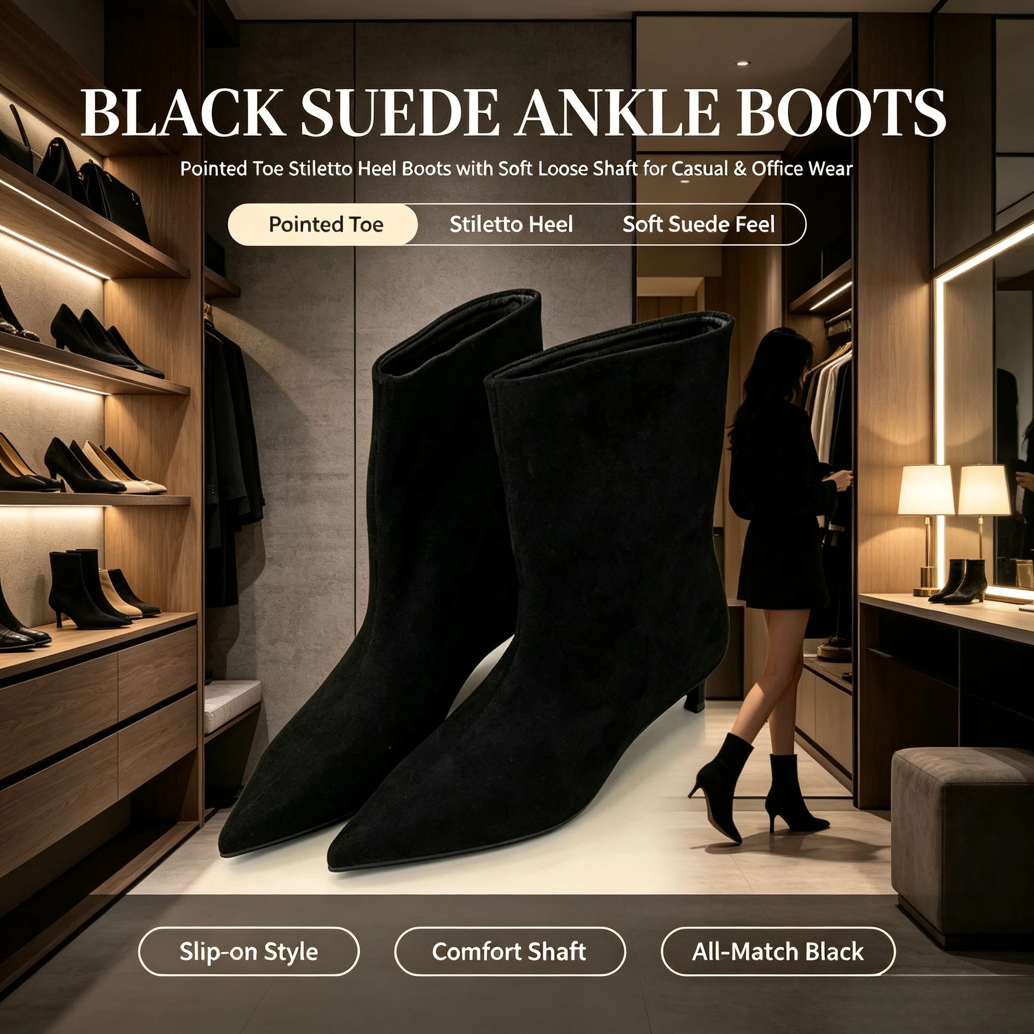 Neue Vintage-Stiefeletten mit spitzer Zehenpartie für Damen, Designer-Stiefeletten mit dünnem, niedrigem Absatz, kurze Stiefel, modernes Modell, Herbst-/Wintermode, Damenschuhe.