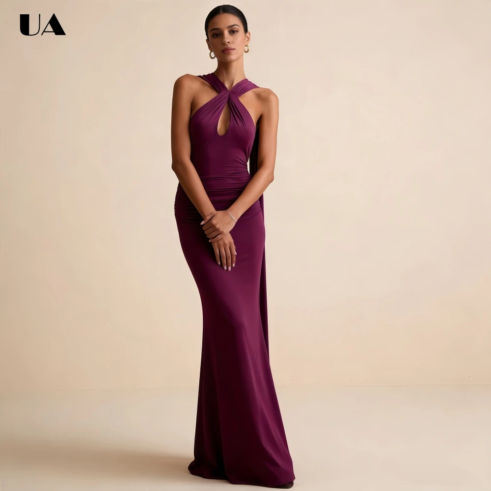 ULBYANRY Customized Mermaid Sleeveless Scarf Prom Dress for Woman Sexy Cutout Backless Evening Dress Trendy Shirring Party Dress