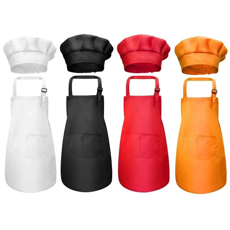 Children Chef Apron Front Kitchen Aprons for Kids, Baby Pinafore+Hat Sets, Ideal for Kitchen Craft Painting Cooking WQ004