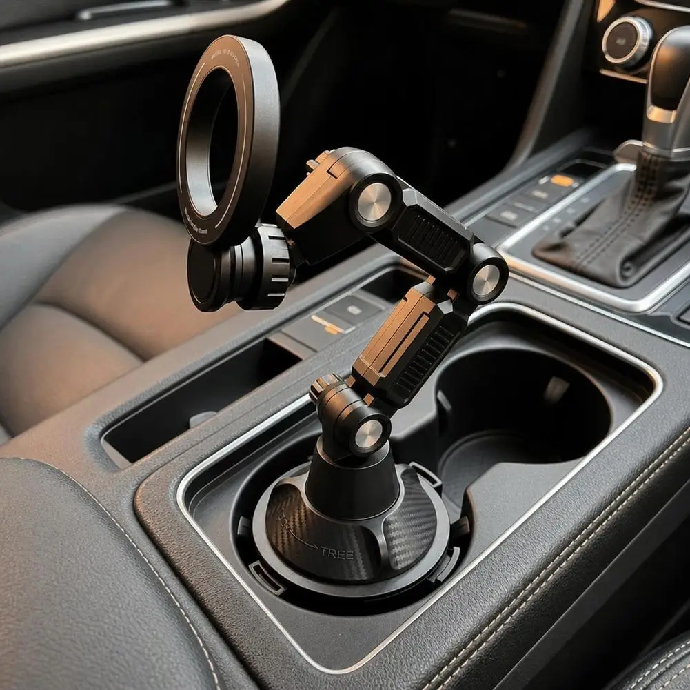 Car Cup Phone Holder Magnetic Long Arm Phone Mount Super Strong Suction for Stable 360° Rotatable Foldable Phone Bracket