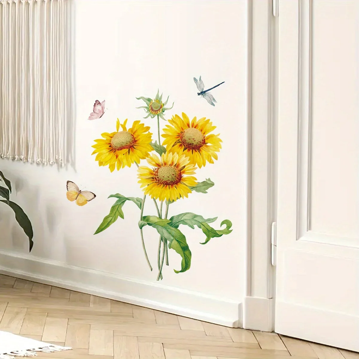 1 Stück Aquarell Sonnenblume Schmetterlinge Wandaufkleber Kinderzimmer Dekor für Schlafzimmer Dekoration Wohnzimmer Kinderzimmer Wandtattoos