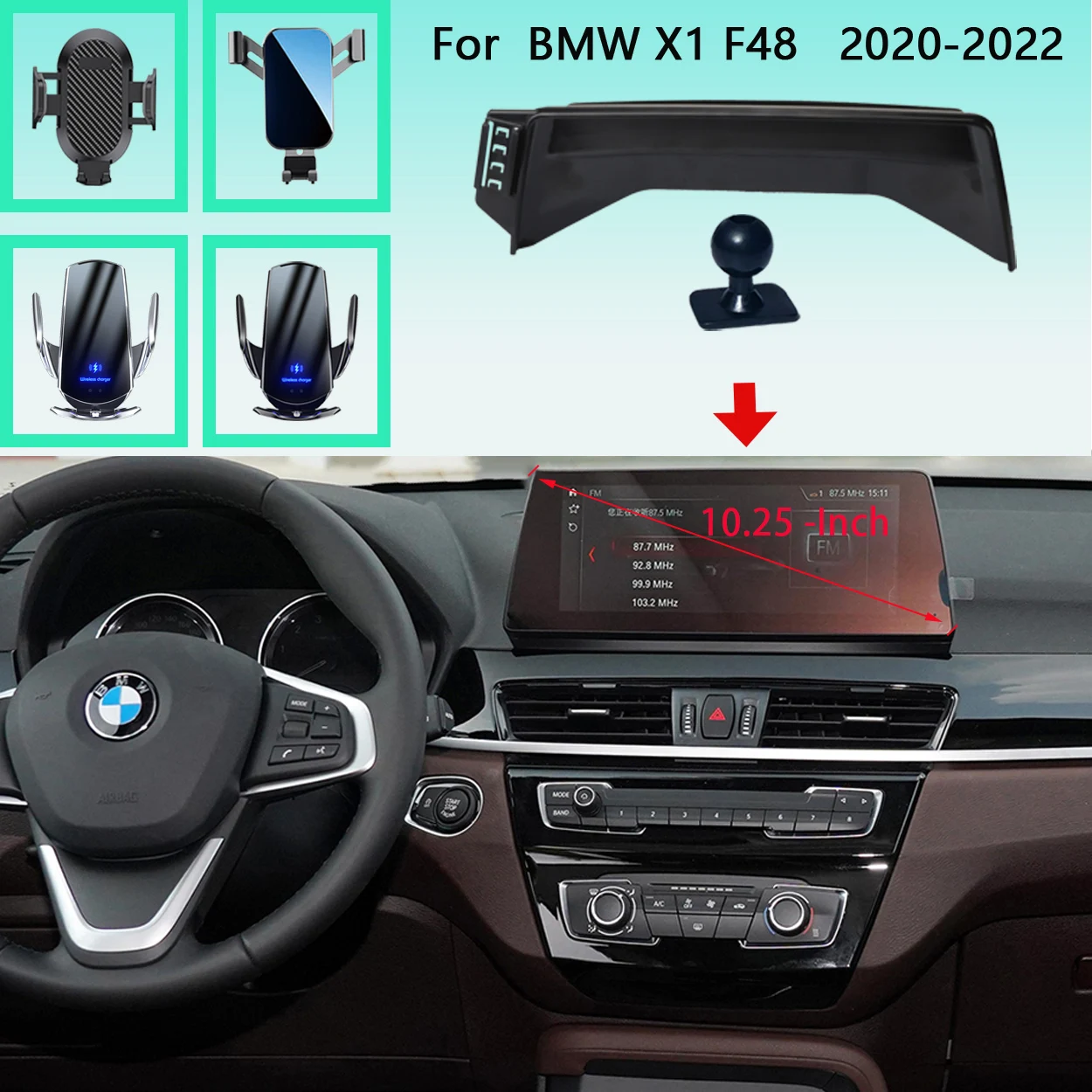 Auto Telefon Halter Für BMW X1 F48 2020 2021 2022 10,25'' Bildschirm Handy Unterstützung Auto Halterungen 15W Drahtlose lade Zubehör
