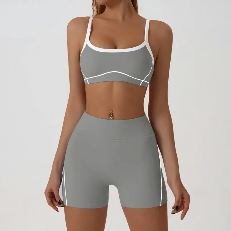 Ensemble de sport pour femme, tenue de yoga, deux pièces, short et haut, vêtements de sport pour la salle de sport, vêtements de yoga pour l'entraînement