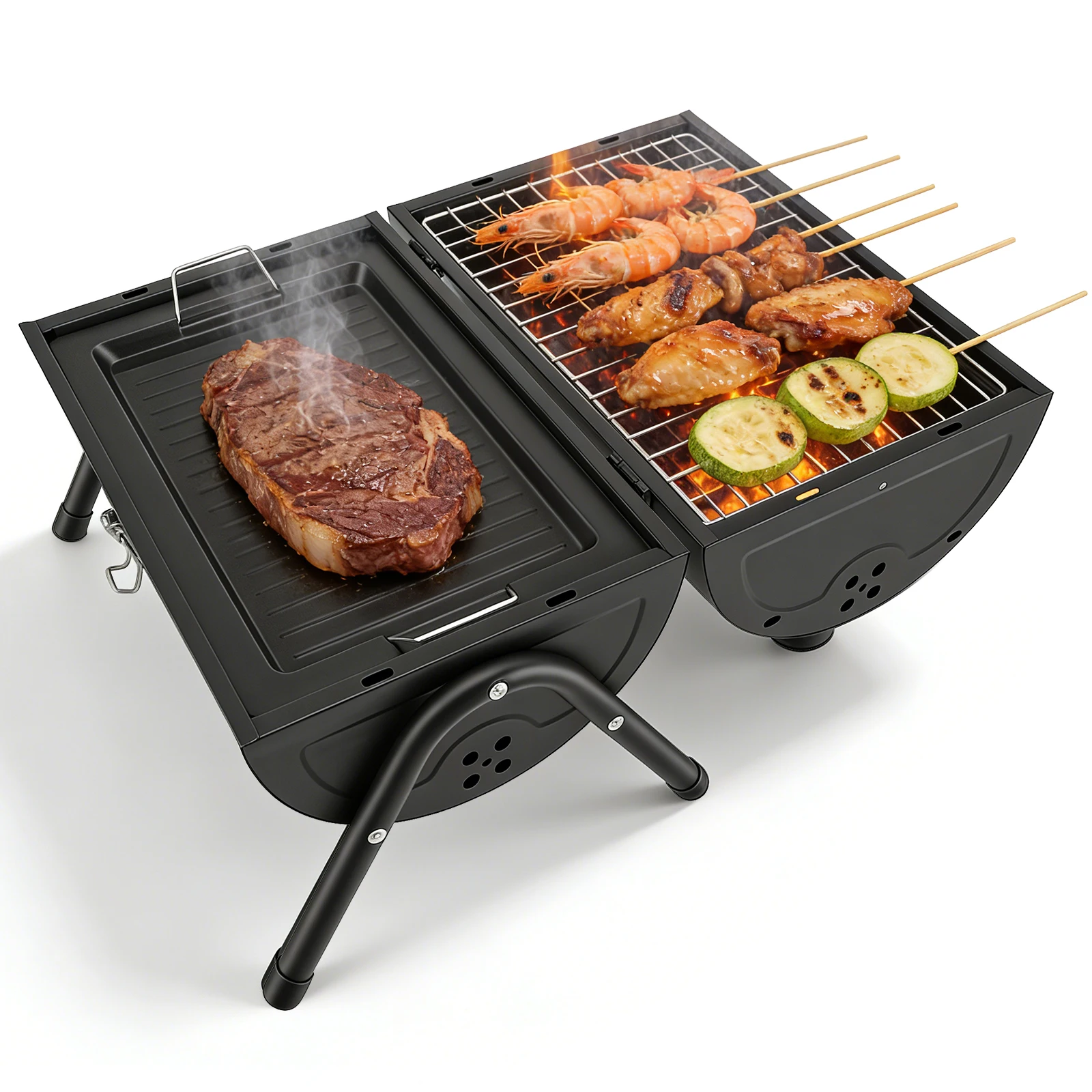 Barbecue de camping en plein air, barbecue portable, fumoir compact, petit barbecue en forme de bidon, idéal pour la plage, la caravane, le jardin, les fêtes, barbecue en bidon, barbecue dans le