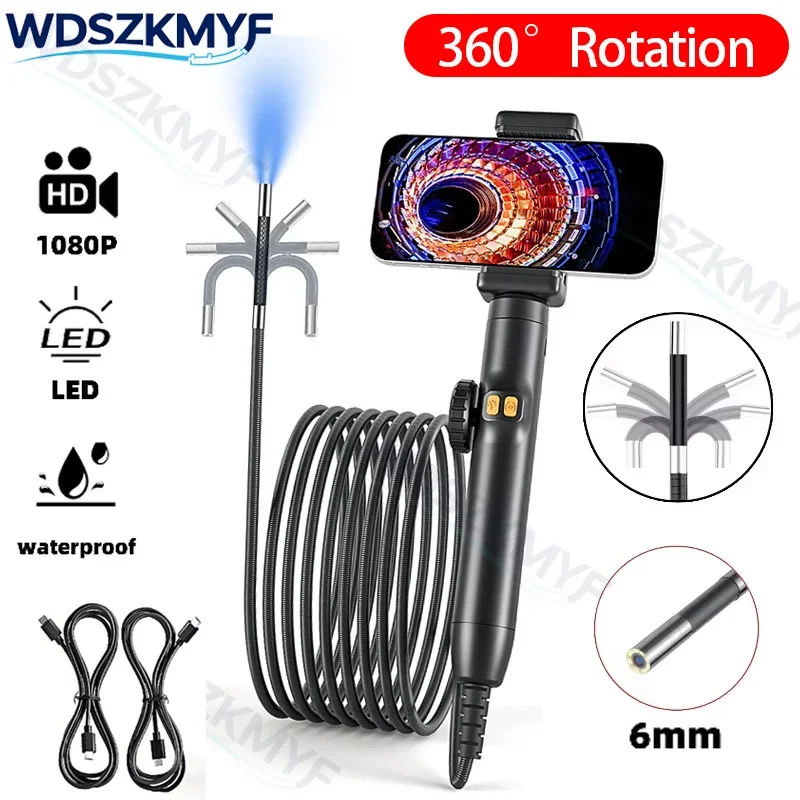 6mm 360 ° Gelenkiges Endoskop mit Licht und wasserdichter Sonde für Android/iOS-Telefone zur Autoreparatur und Rohrinspektion