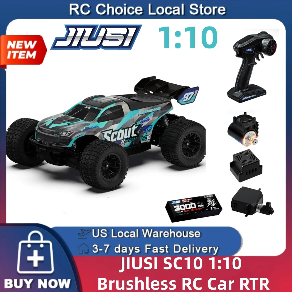 JIUSI SC10 1/10 Brushless RC Car RTR 4WD All Terrain Off Road Truck 50MPH 3S Battery 15KG Servo Gyro Stabilization Fast Charge For Hobby Adults