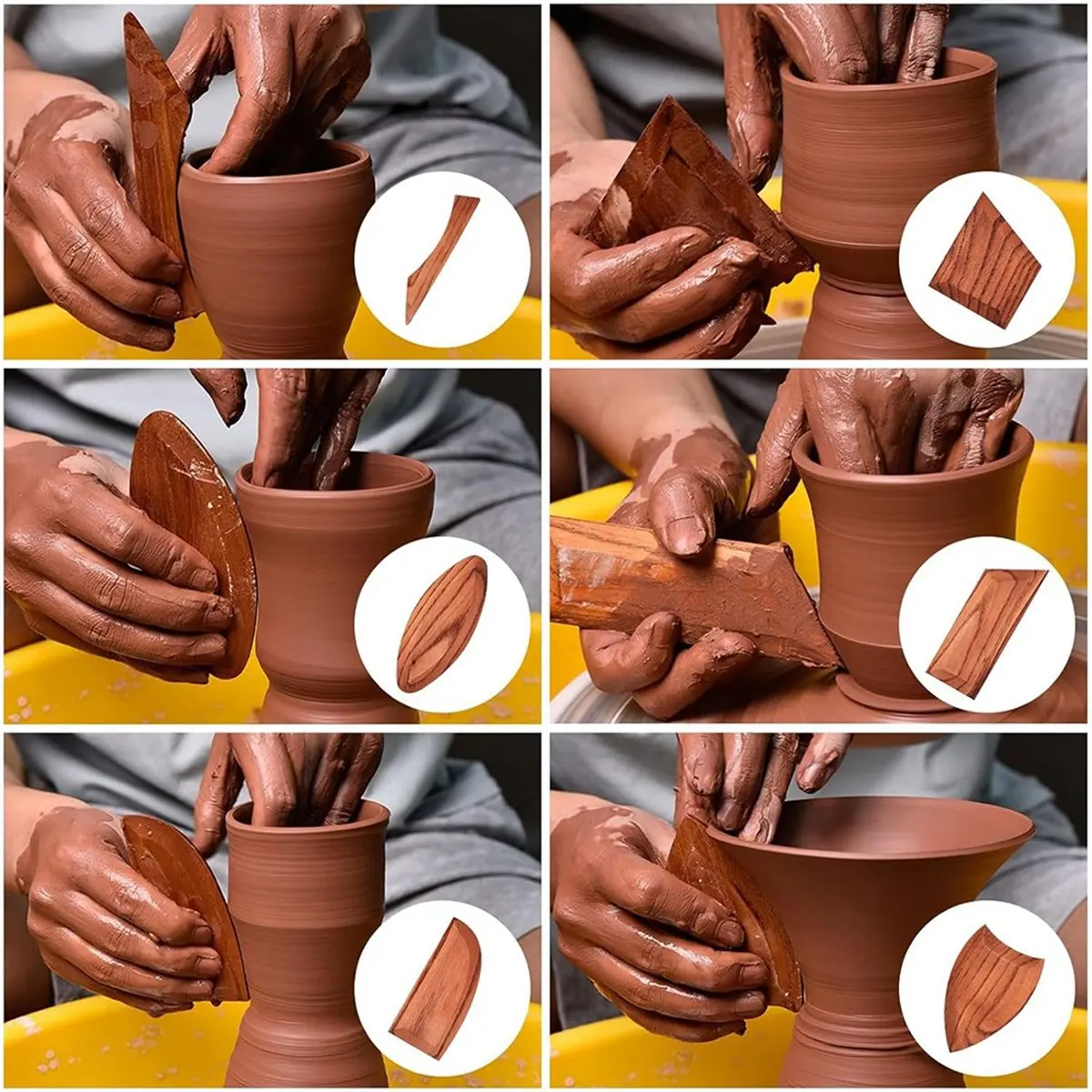 【~ Nouveau modèle A64E】Lot de 6 outils de modelage pour poterie, outils de finition pour poterie, outil de façonnage des pieds de poterie, outil de sculpture du plâtre, outil de suppression de la
