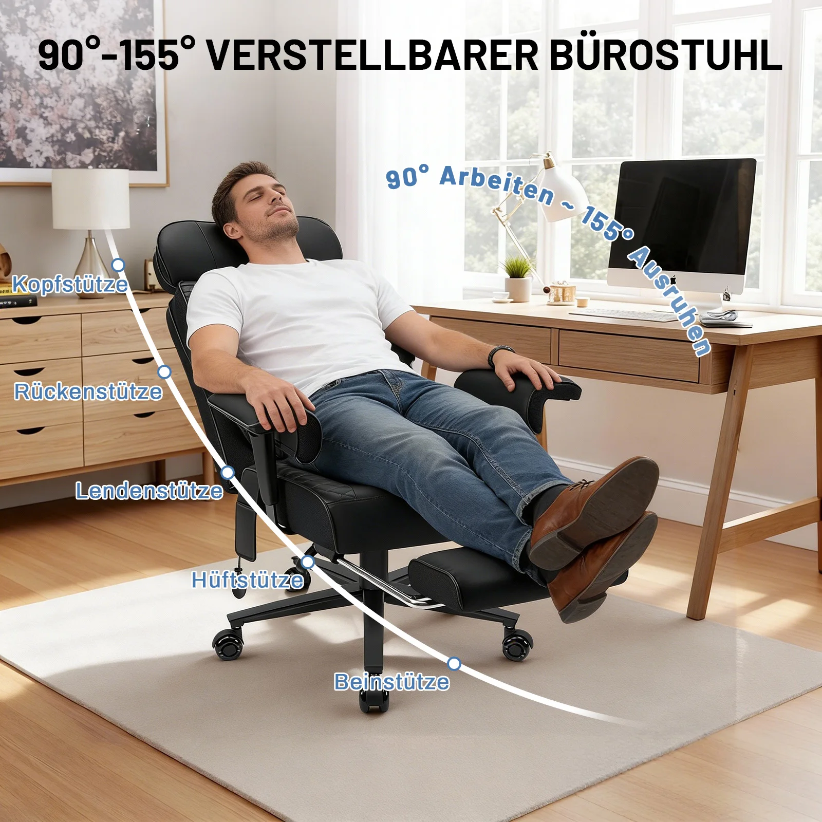 500lbs Bürostuhl mit Fußstütze, hoher Rückenlehne, verstellbarer Kopfstütze, ergonomischer Relaxsessel, Computer-Gaming-Stuhl für Home-Office