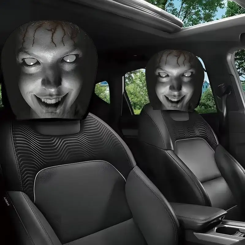 Housses de repose-tête de voiture noires effrayantes avec visage d