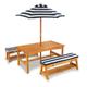 KidKraft Outdoor Wooden Table & Benches w/ Cushions & Umbrella, Navy Wood in Blue/Brown/White | 19 H x 42 W in | Wayfair 00106