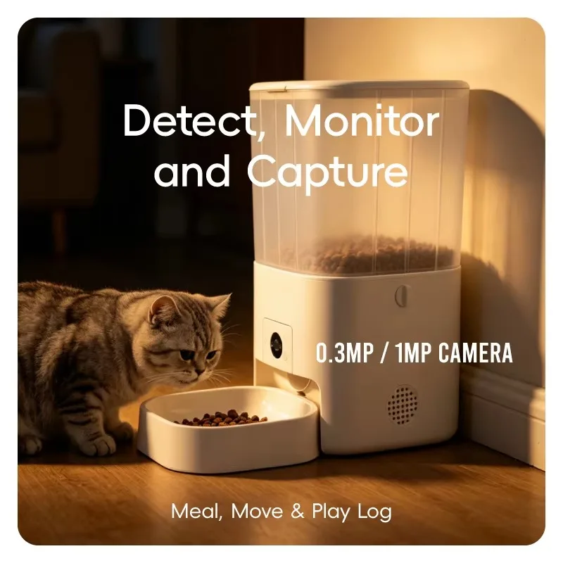 Distributeur automatique de nourriture pour chats de 6 litres avec caméra, distributeur de nourriture pour animaux de compagnie, distributeur automatique de nourriture pour chats avec aspiration, contrôle intelligent pour chats et chiens, nourriture...