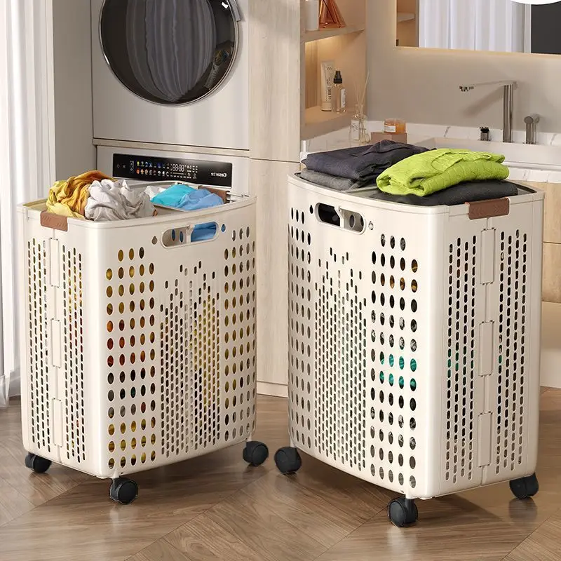1 Stück, in zwei Farben erhältlich, faltbarer Wäschekorb für Badezimmer und Haushalt, ohne Trennwände, großes Fassungsvermögen, mit Rollen, schlichtes Design, unverzichtbar für die Aufbewahrung im Haushalt.
