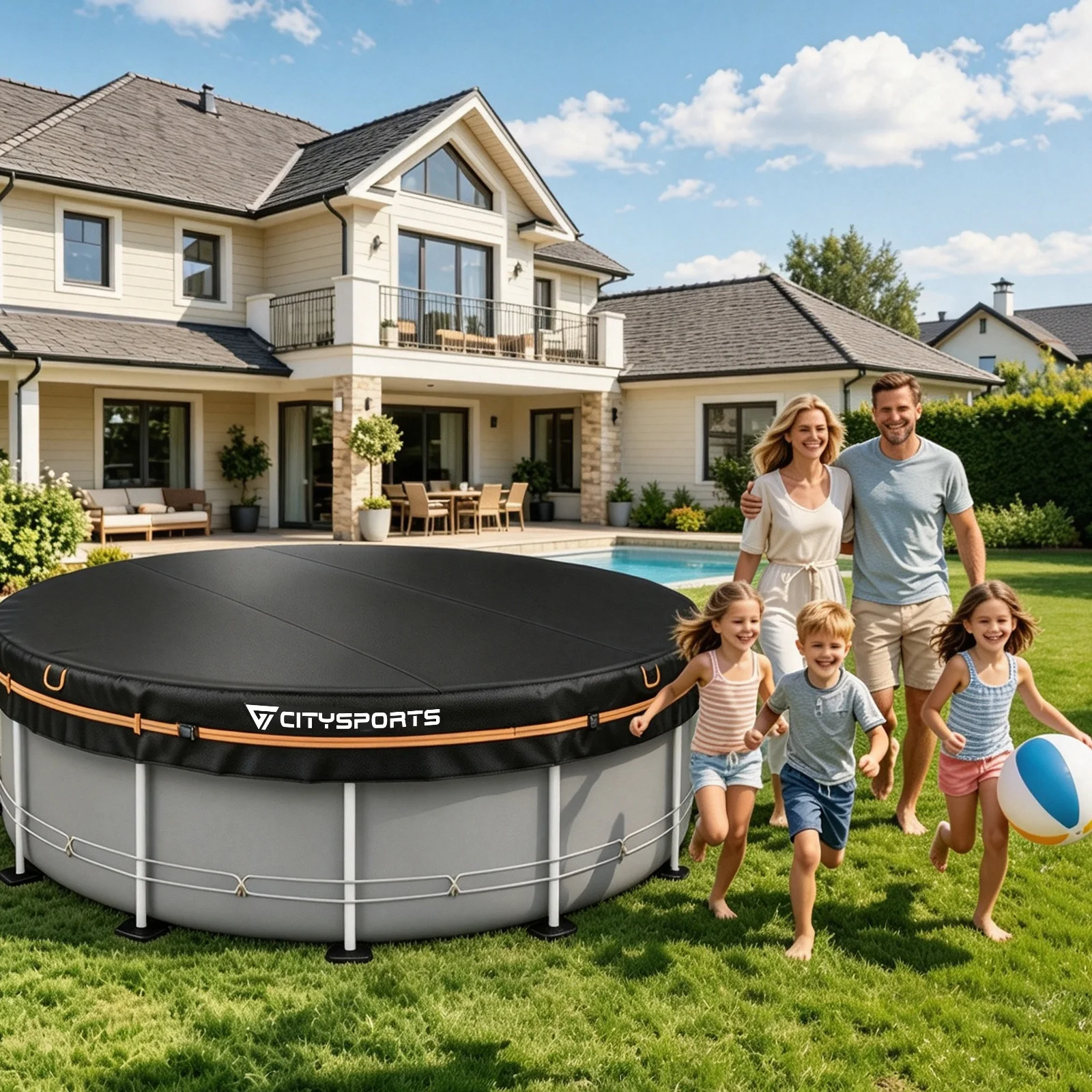 CITYSPORTS PRO Bâche de Piscine, Couverture de piscine, couverture de piscine ronde de 12 pieds, couverture anti-feuilles et anti-débris en Oxford 420D, protection durable pour piscine extérieure