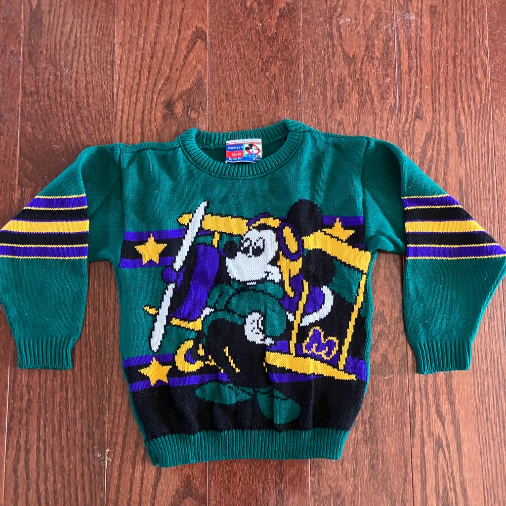 Disney Shirts & Tops | Vintage Mickey Mouse Airplane Sweater Kids Sz 6 | Color: Green/Purple | Size: Toy Kids