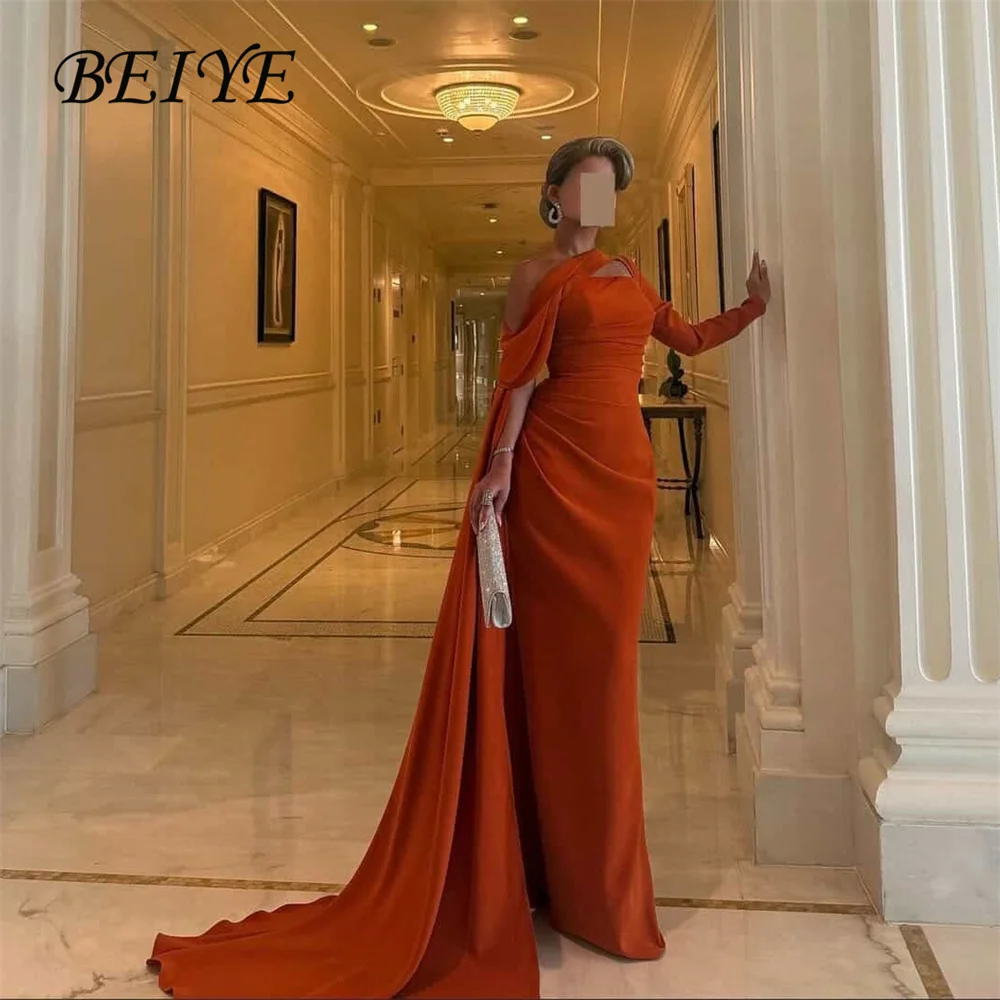 BEIYE Elegant Mermaid Evening Dress With Cape Pleat Long Sleeve Off The Shoulder Strapless Party Gown Customized فساتين س