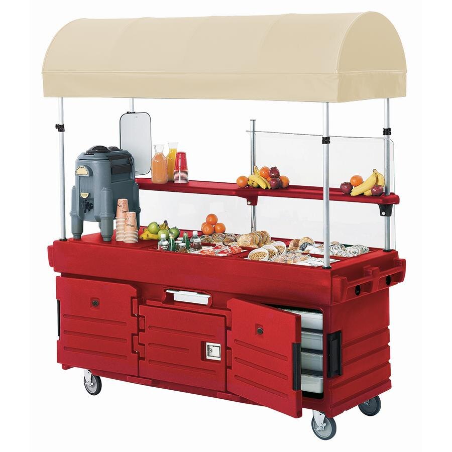 Cambro KVC856C158 CamKiosk® Hot Red Customizable Vending Cart with 6 Pan Wells and Canopy