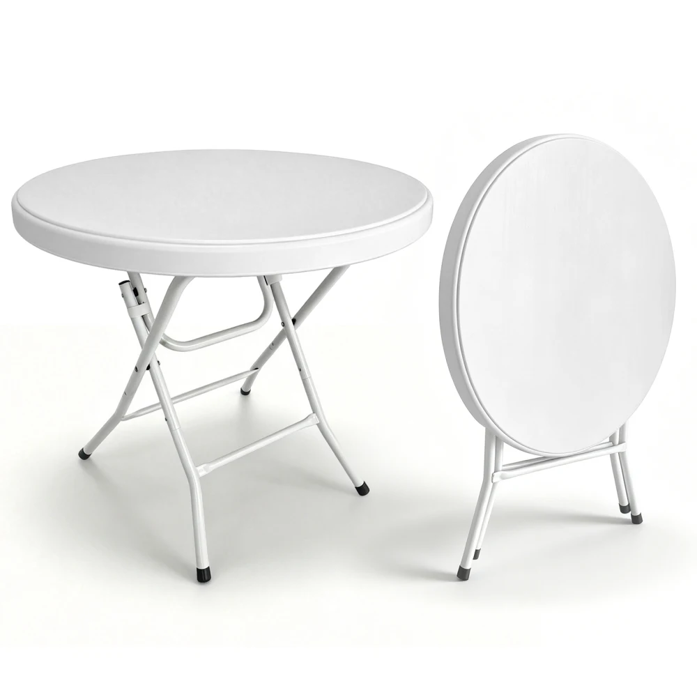 80 cm Runder Klapptisch, Bistrotisch & Stehtisch für In- & Outdoor, Einfacher Aufbau für Gartenparty, Hochzeit & Café, Weiß