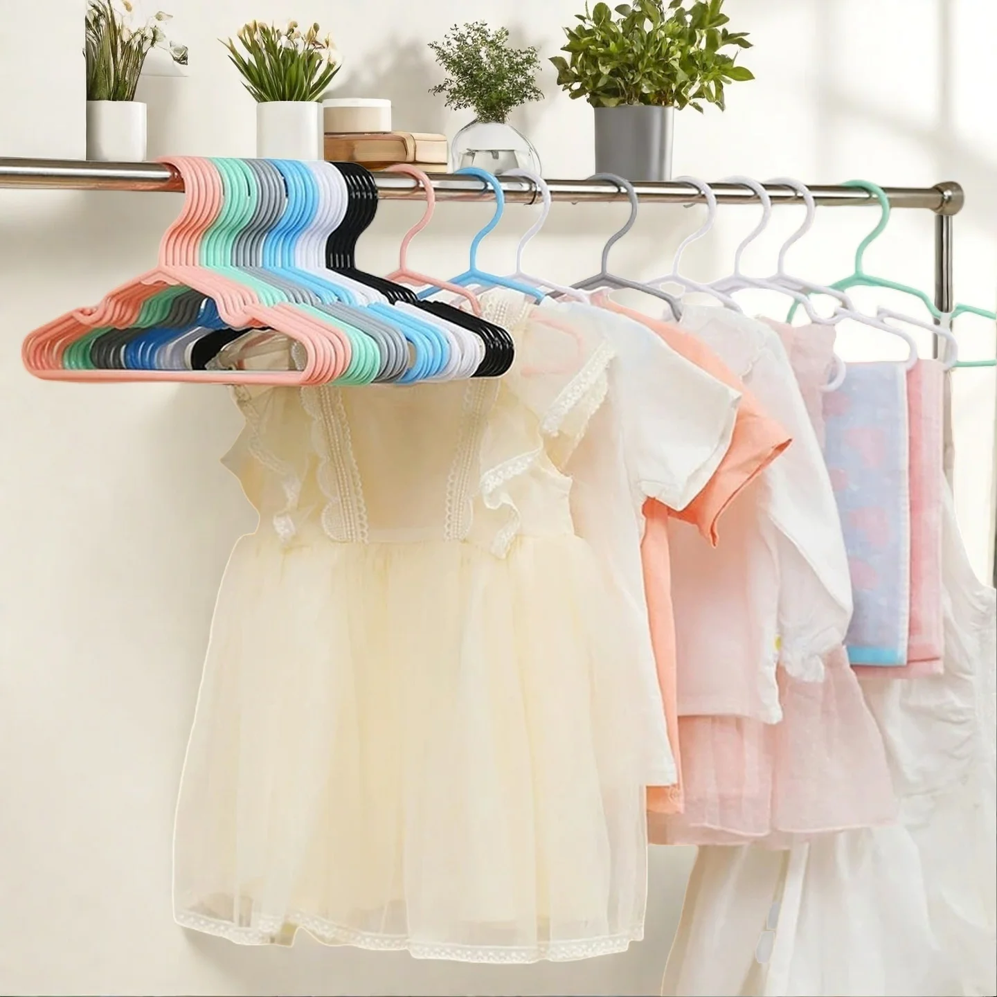 Clothes Hangers, Non Slip Plastic Coat Hangers, Space Saving Hangers, Heavy Duty, Hanging Dry Wet Clothes