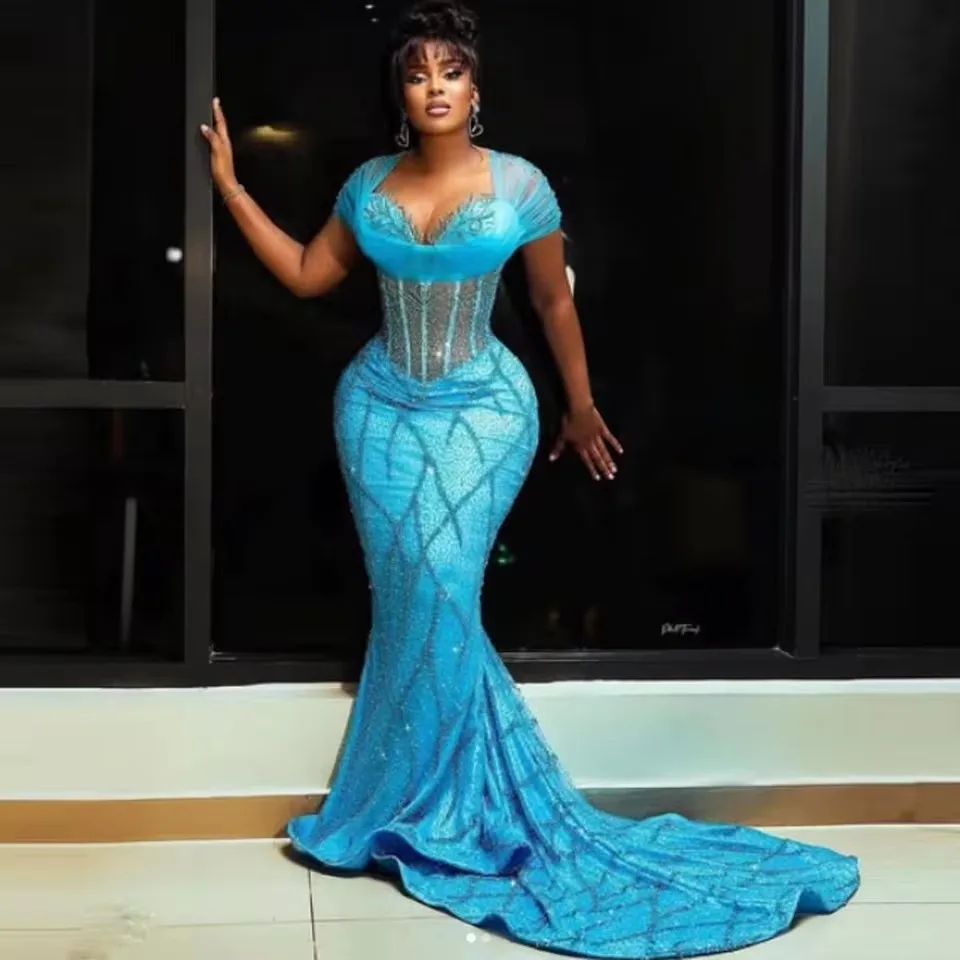 Customized Luxury Aso Ebi Mermaid Ball Dress Beaded Sequins Formal Evening Dress Tight Corset African Women's Party Gown