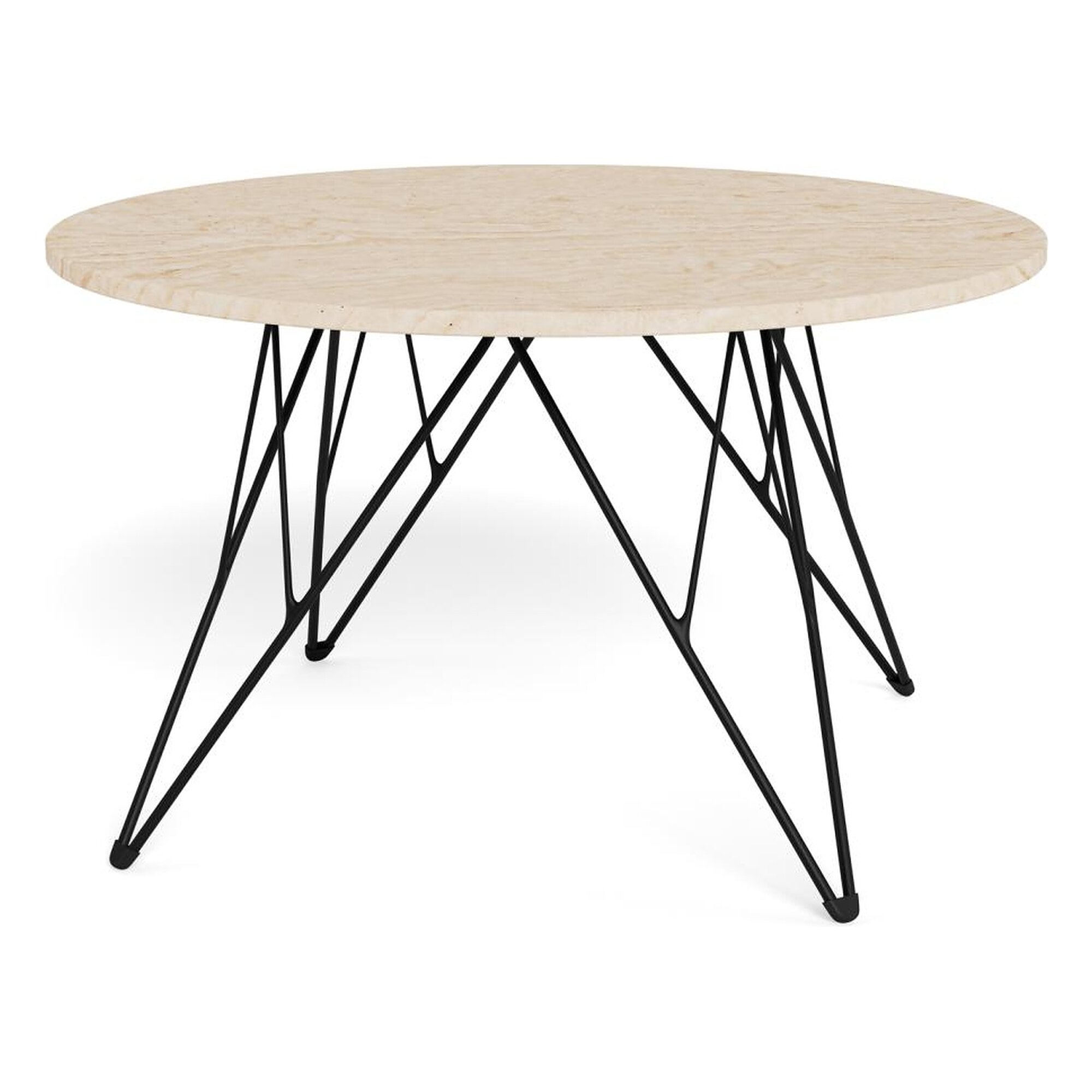 Actona »Prunus« Couchtisch rund Travertin beige, Gestell schwarz Ø 80x46,4 cm / Travertin beige