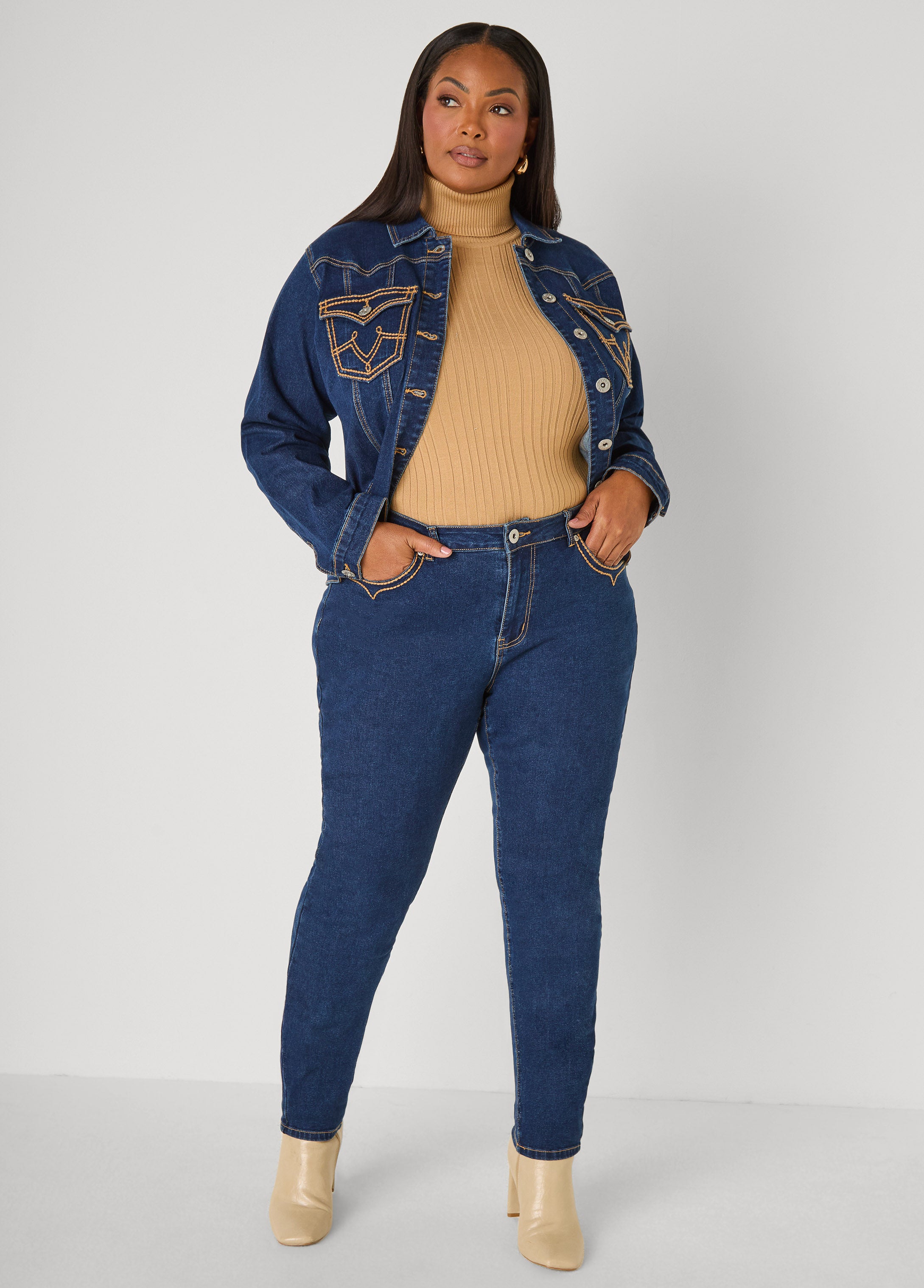 Plus Size Stitch Detailed Skinny Jeans